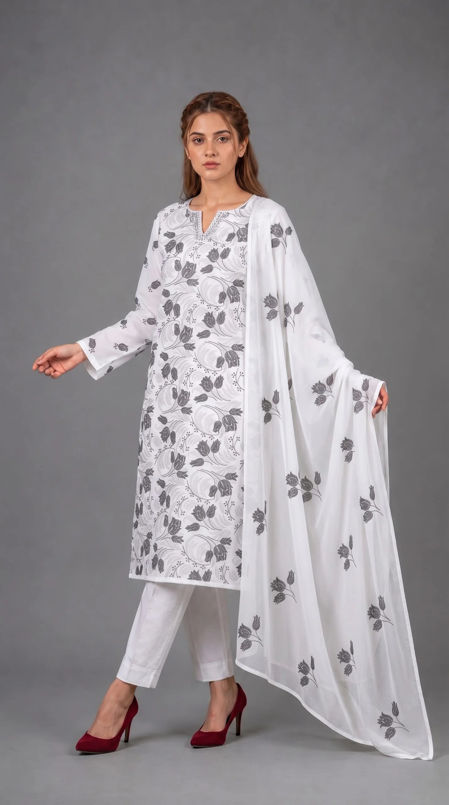 Lawn Suit 3 Piece Unstitched Embroidered – AJC-BB011