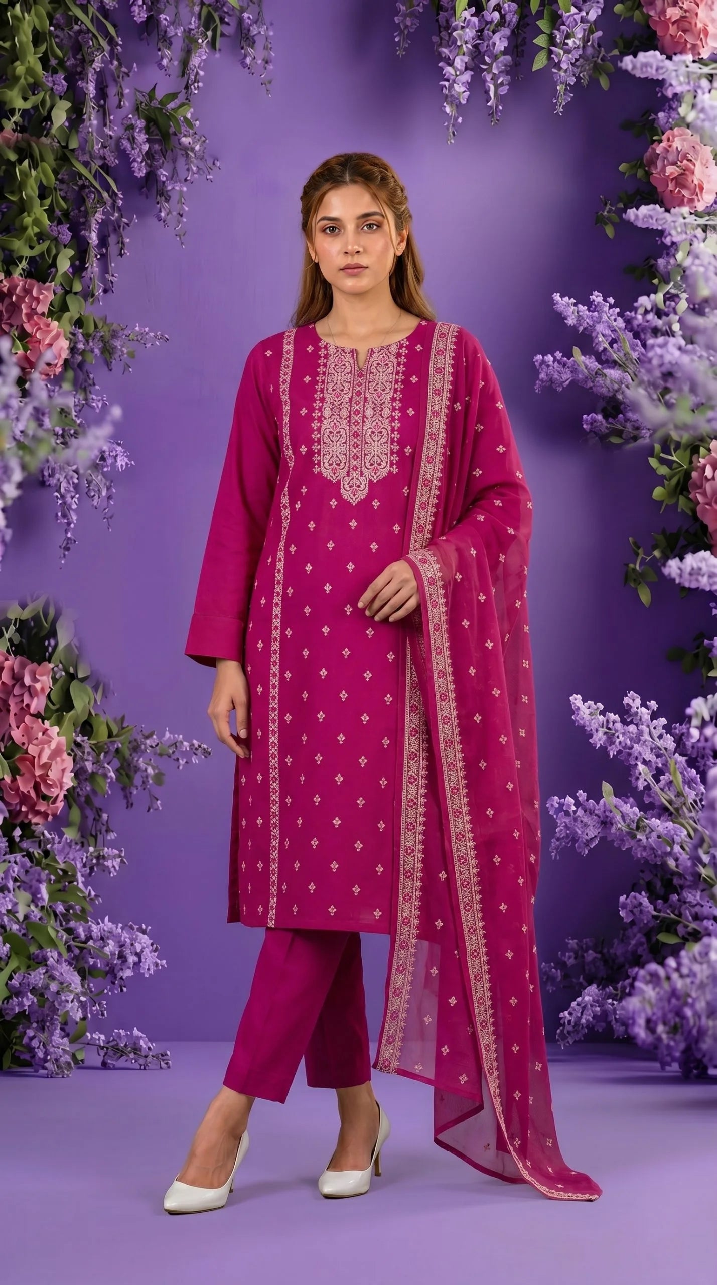Lawn 3 Piece Unstitched Embroidered Suit AJC-BB034