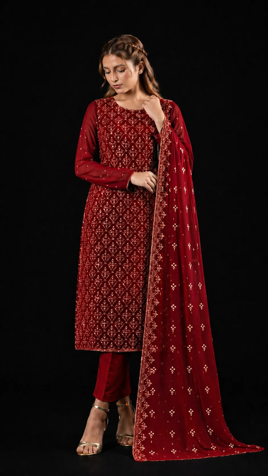 Chiffon Suit 3 Piece Unstitched Embroidered – AJC-S1845