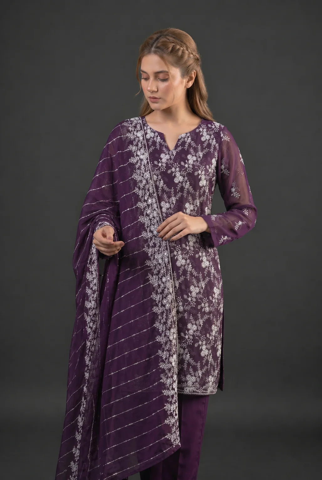 Chiffon Suit 3 Piece Unstitched Embroidered – AJC-S2096