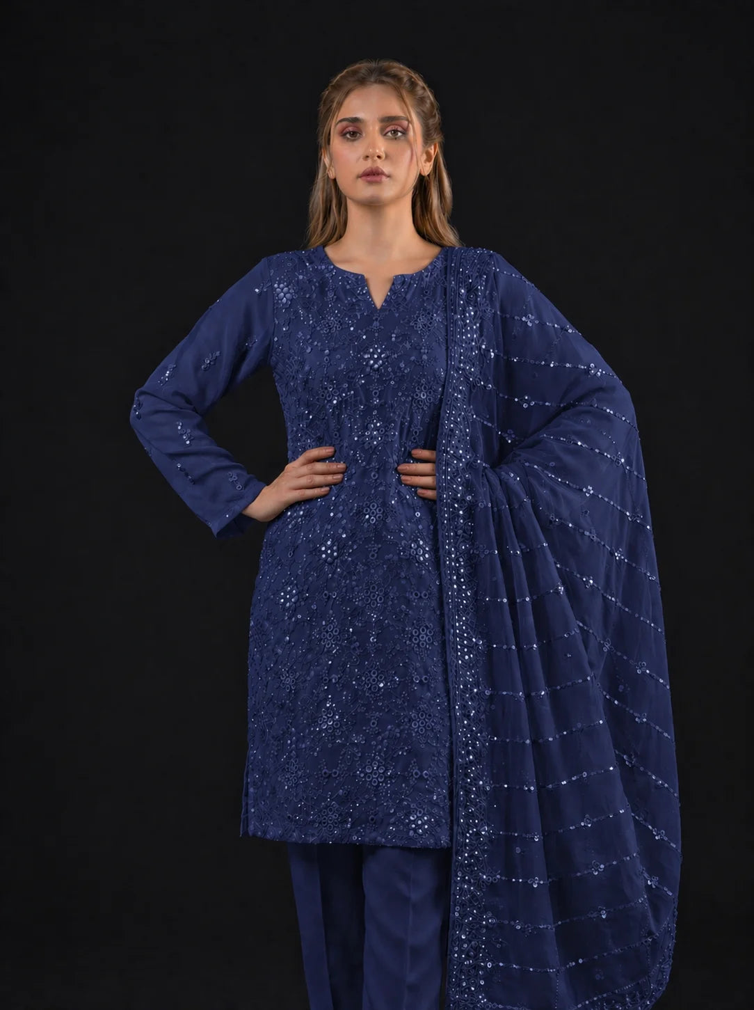 Chiffon Suit 3 Piece Unstitched Embroidered – AJC-S2148