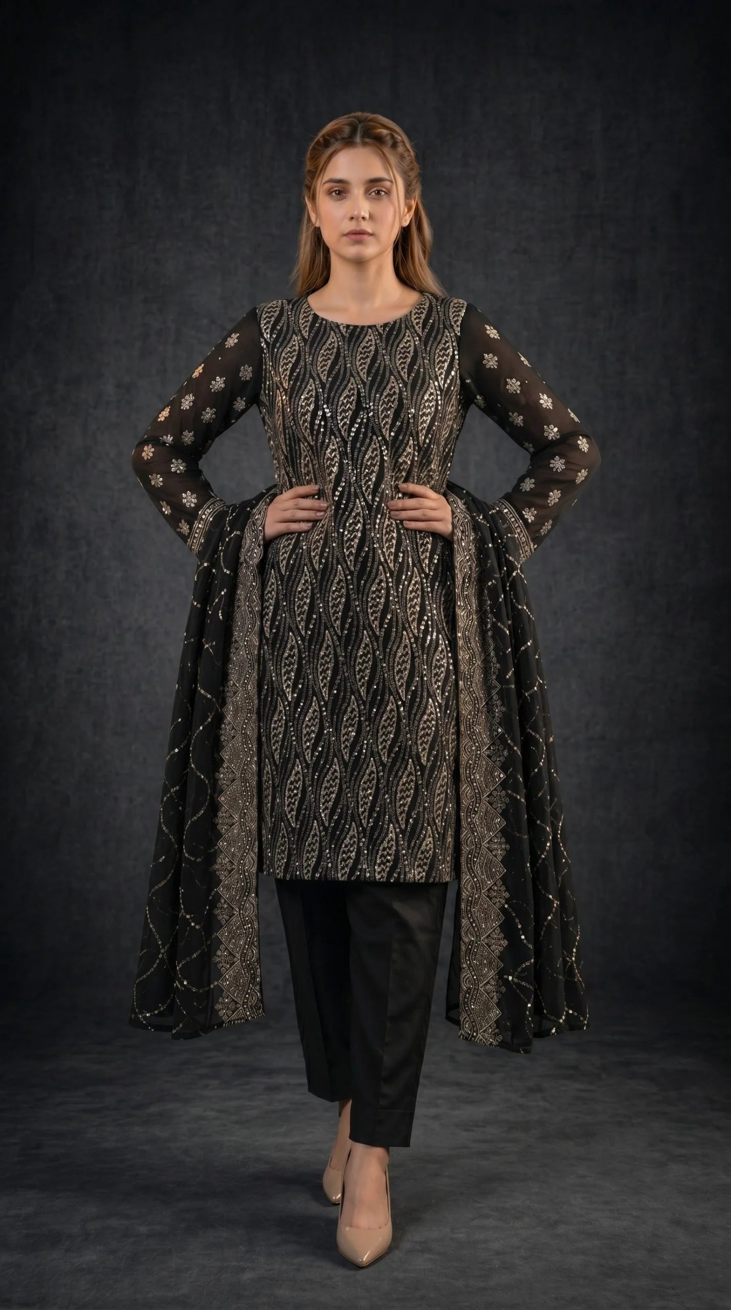 Chiffon Suit 3 Piece Unstitched Embroidered – AJC-S2308