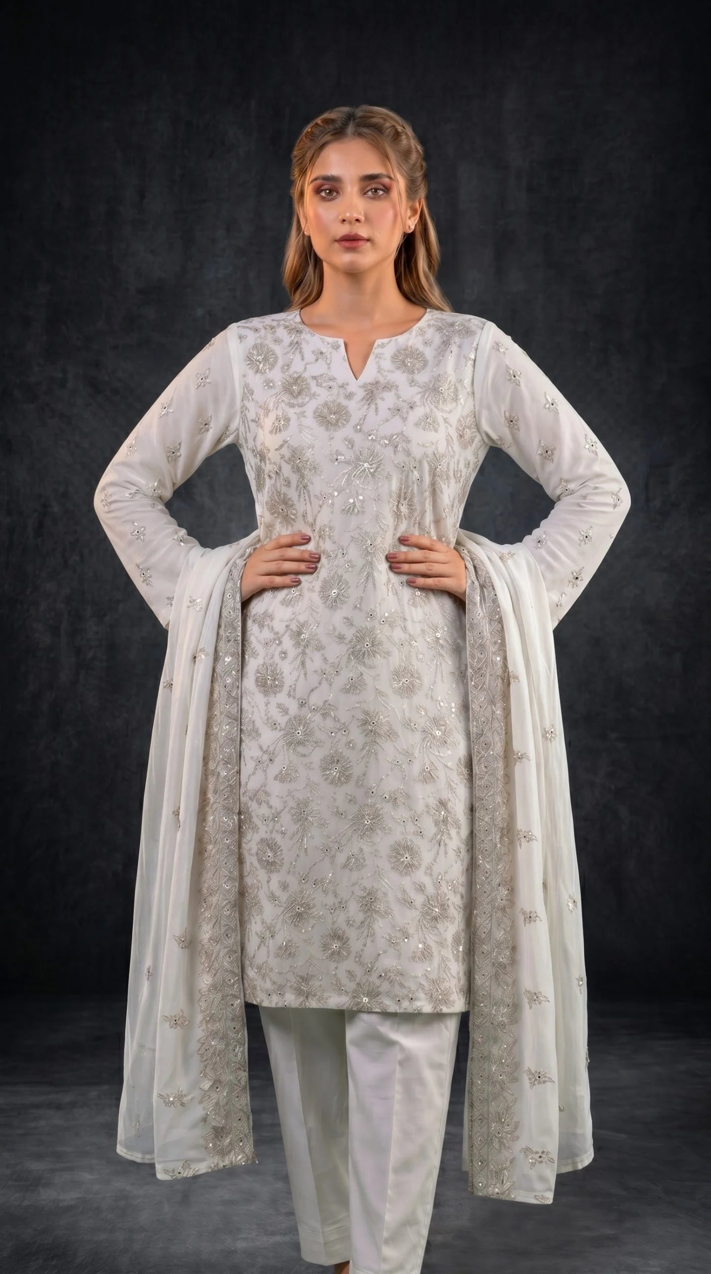 Chiffon Suit 3 Piece Unstitched Embroidered – AJC-S2379